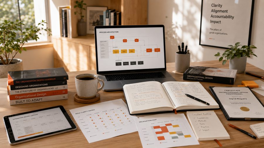 ProcessPro Academy™ — escritorio de estudio con certificación de diseño organizacional